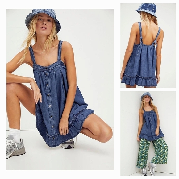 FREE‎ PEOPLEWild One Denim Mini Dress - Picture 1 of 7
